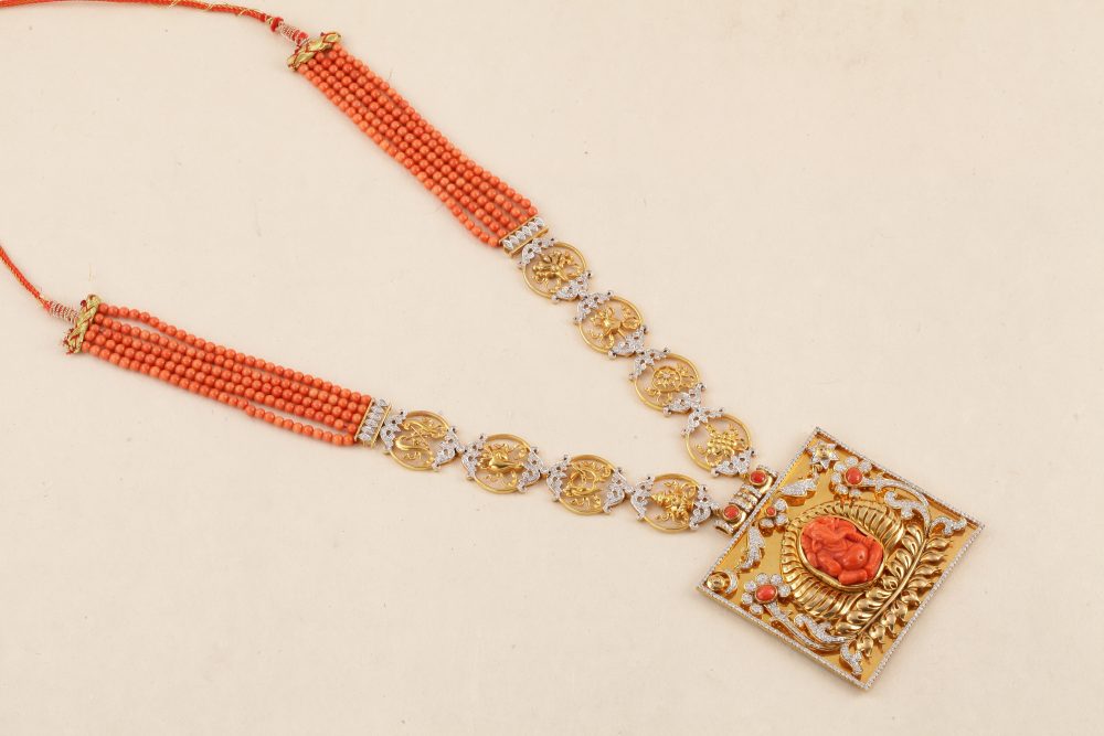F641 Diamond & Coral Astamangal Necklace