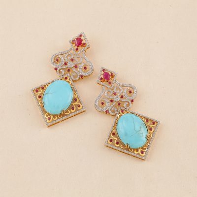 GB373 Diamond Turquoise  & Ruby Earring