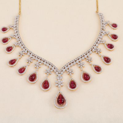 I2640 Diamond Red Stone Necklace