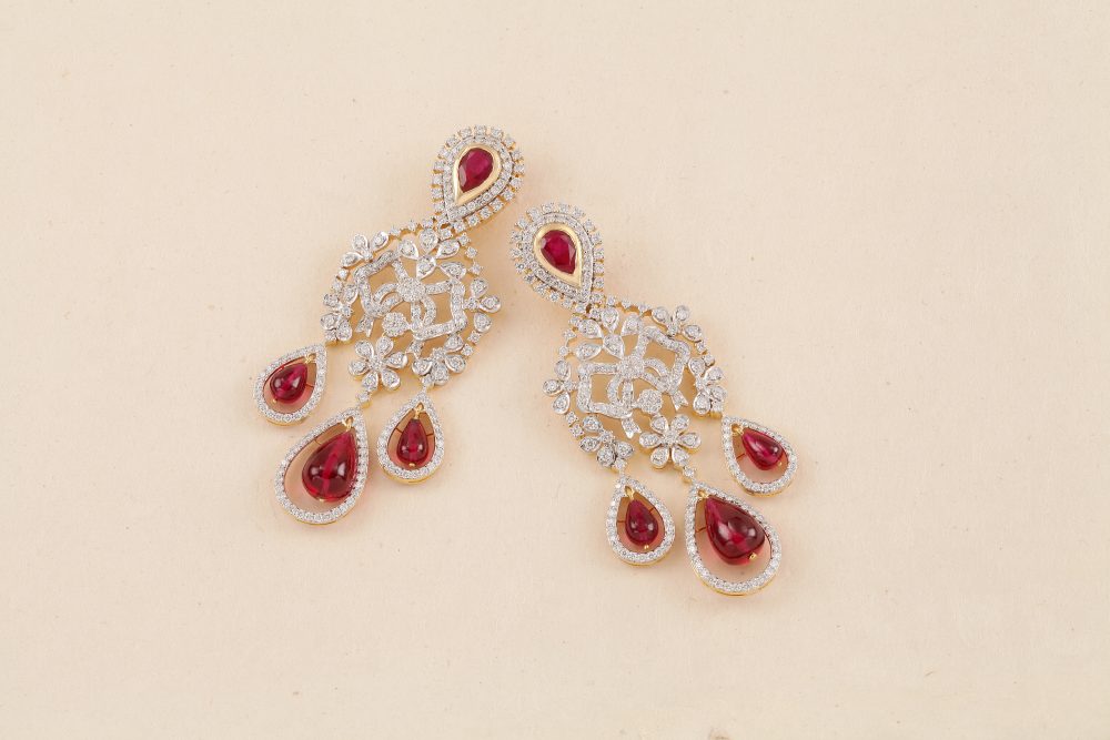 J2855 Diamond Red Stone Earring