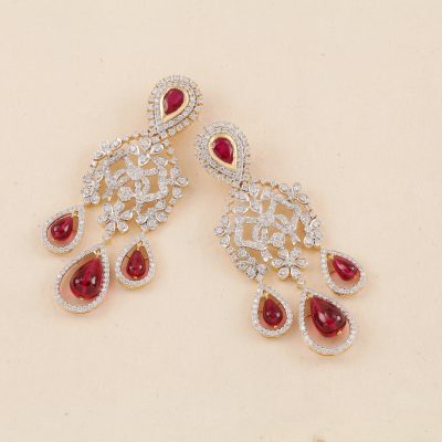 J2855 Diamond Red Stone Earring