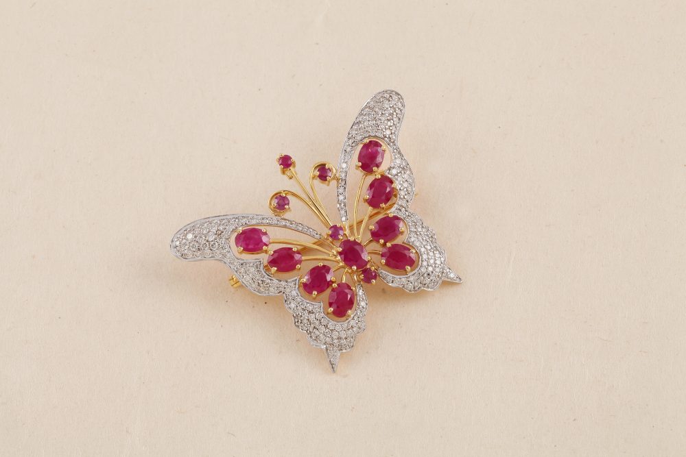 K1081 2 in 1 Diamond Ruby Brooch