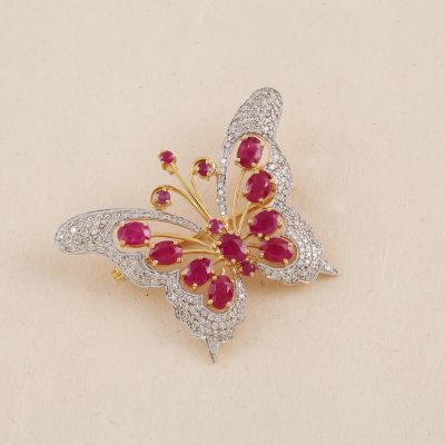 K1081 2 in 1 Diamond Ruby Brooch