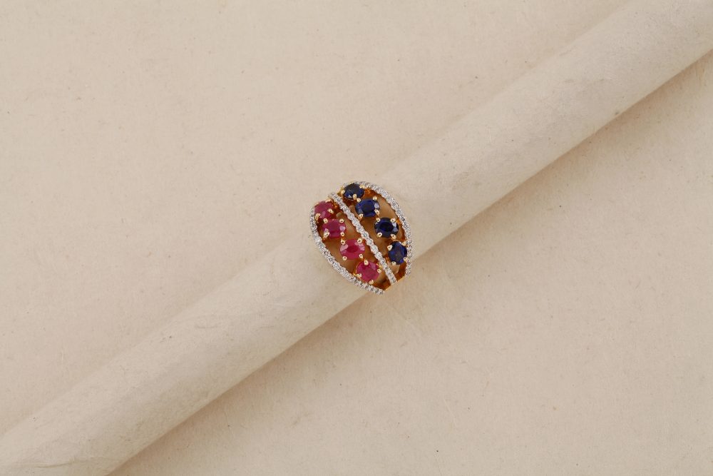 K3080 Diamond & Ruby With Sapphire Ring