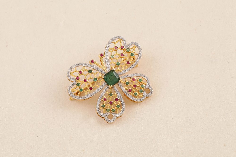M4113 Diamond & Ruby With Emerald Brooch
