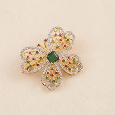 M4113 Diamond & Ruby With Emerald Brooch