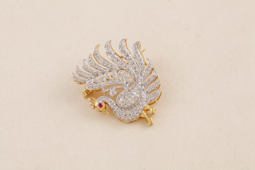 N4039 2 in 1 Diamond Ruby Brooch