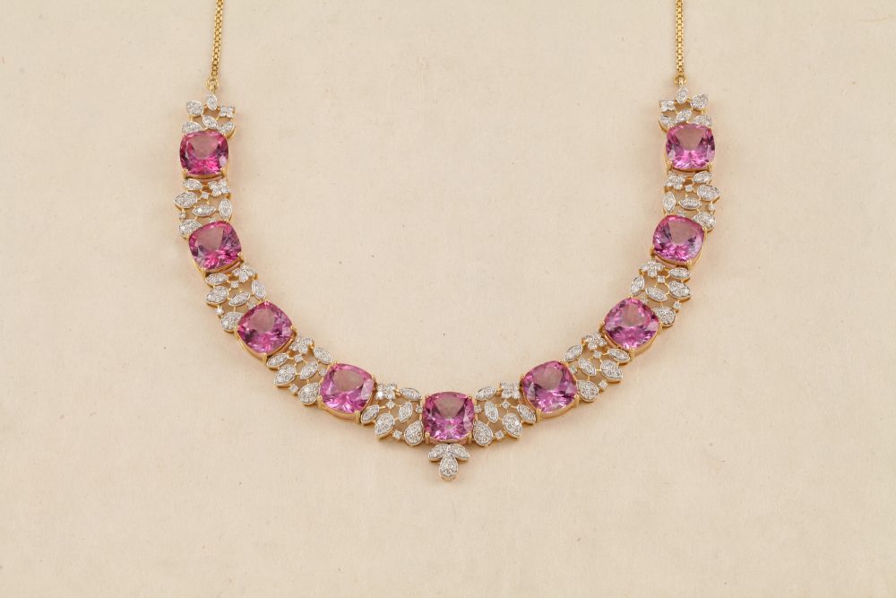 O3405 Diamond & Pink Topaz Necklace