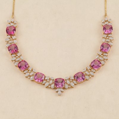 O3405 Diamond & Pink Topaz Necklace
