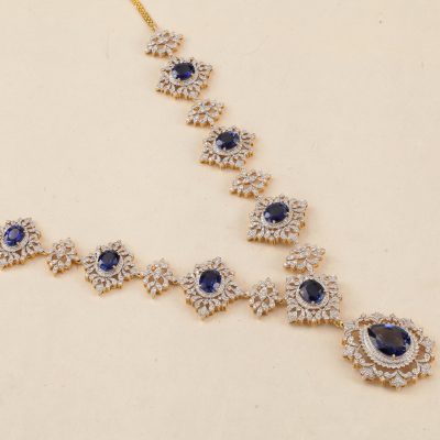 O3409 Diamond & Blue Stone Necklace