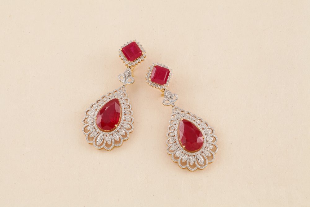 O3411 Diamond & Red Stone Earring