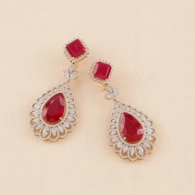 O3411 Diamond & Red Stone Earring
