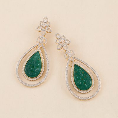 O3412 Diamond & Green Agate Earring