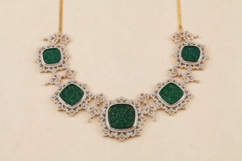 O3422 Diamond & Green Agate Necklace