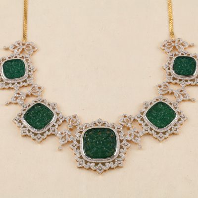 O3422 Diamond & Green Agate Necklace