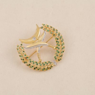 I3115 Diamond Emerald Brooch
