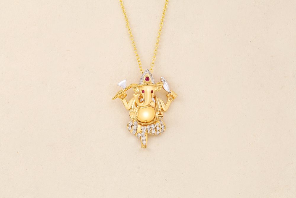 O1242 Diamond Ruby Ganesh Pendent