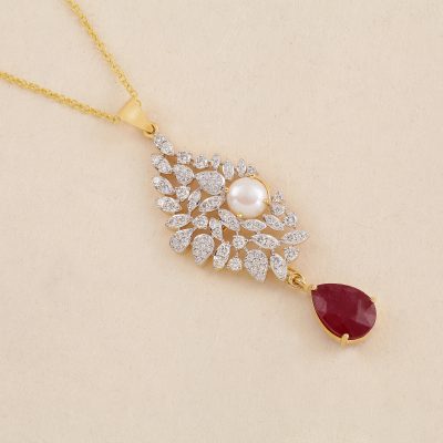 P1878 4 in 1 Diamond , Pearl & Ruby Pendent