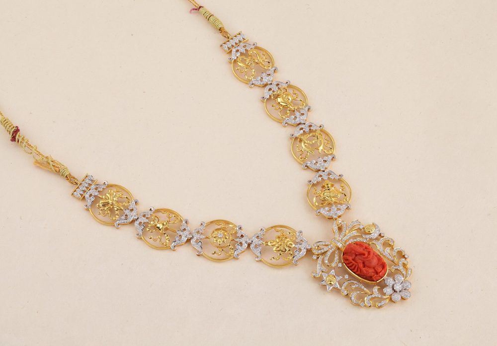 K2221 3 in 1 Diamond Coral Necklace