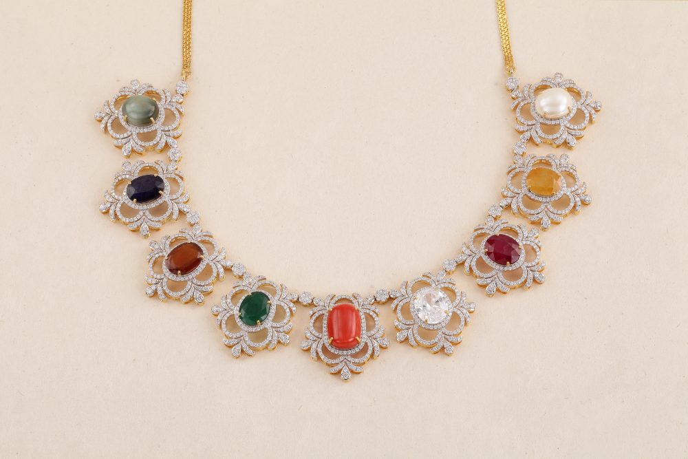 P1980 Diamond Navaratna Necklace