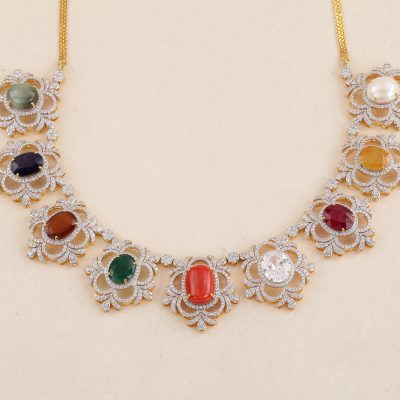 P1980 Diamond Navaratna Necklace