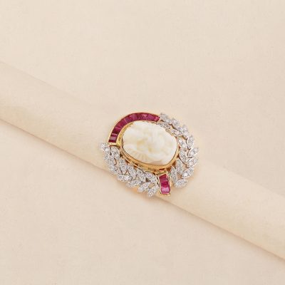 GB106 Diamond , Ruby & Coral Ring