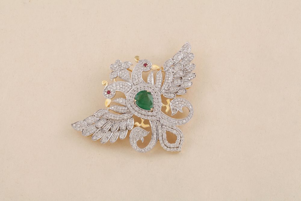 GC1059 2 in 1 Diamond , Ruby & Emerald Brooch