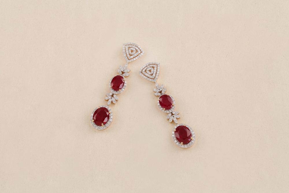 GC1103 Diamond Red Stone Earring