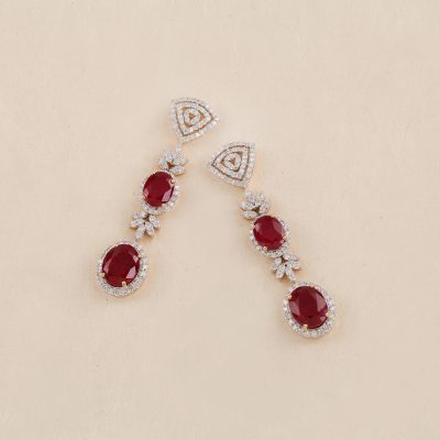 GC1103 Diamond Red Stone Earring
