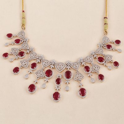 GC1347 Diamond Red Stone Necklace