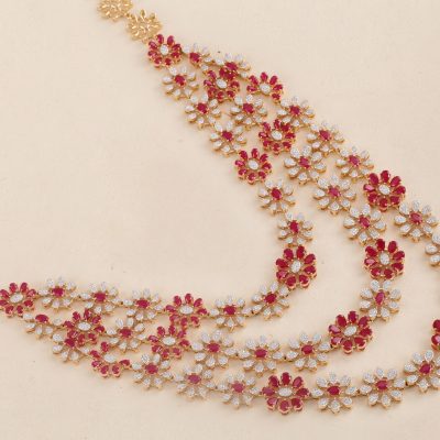 GC1387 Diamond Red Stone Necklace