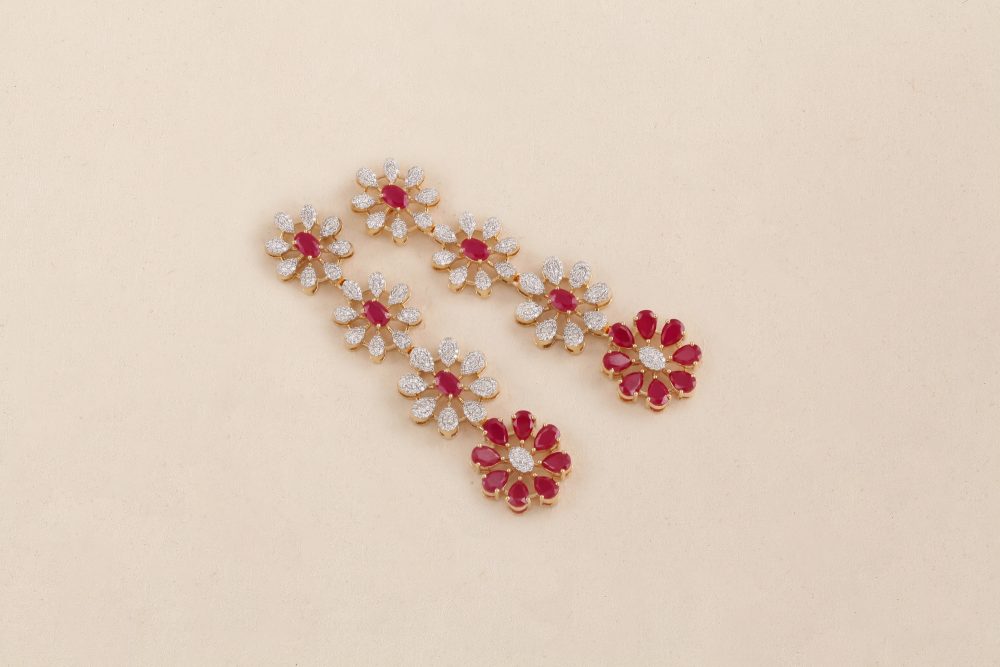 GC1388 Diamond Red Stone Earring