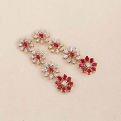 GC1388 Diamond Red Stone Earring