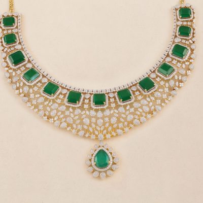 GC1444 Diamond Green Stone Necklace