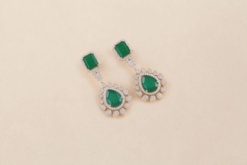 GC1445 Diamond Green Stone Earring