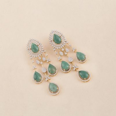 GC1446 Diamond Green Jasper Earring