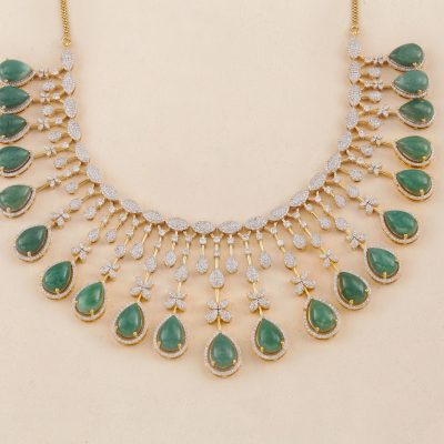 GC1447 Diamond Green Jasper Necklace