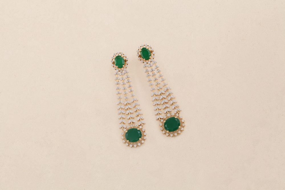 GC1658 Diamond Green Stone Earring