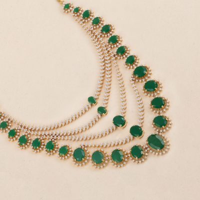 GC1659 Diamond Green Stone Necklace