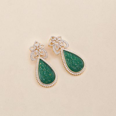 O3465'B' Diamond Green Agate Earring