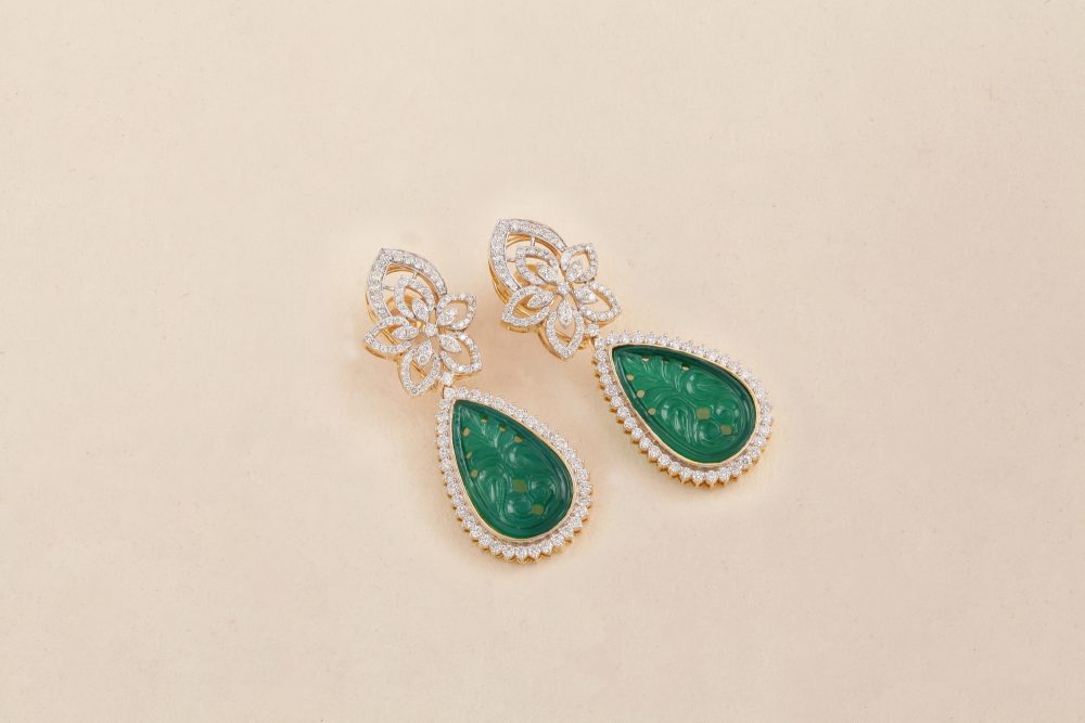 O3465'C' Diamond Green Agate Earring