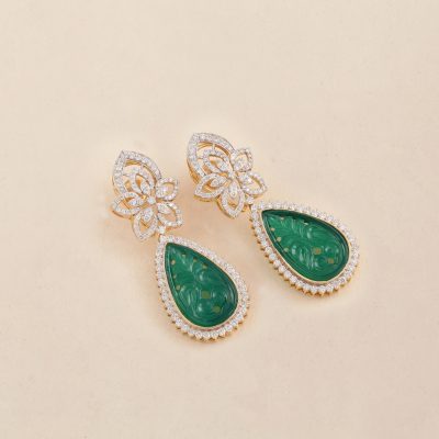 O3465'C' Diamond Green Agate Earring